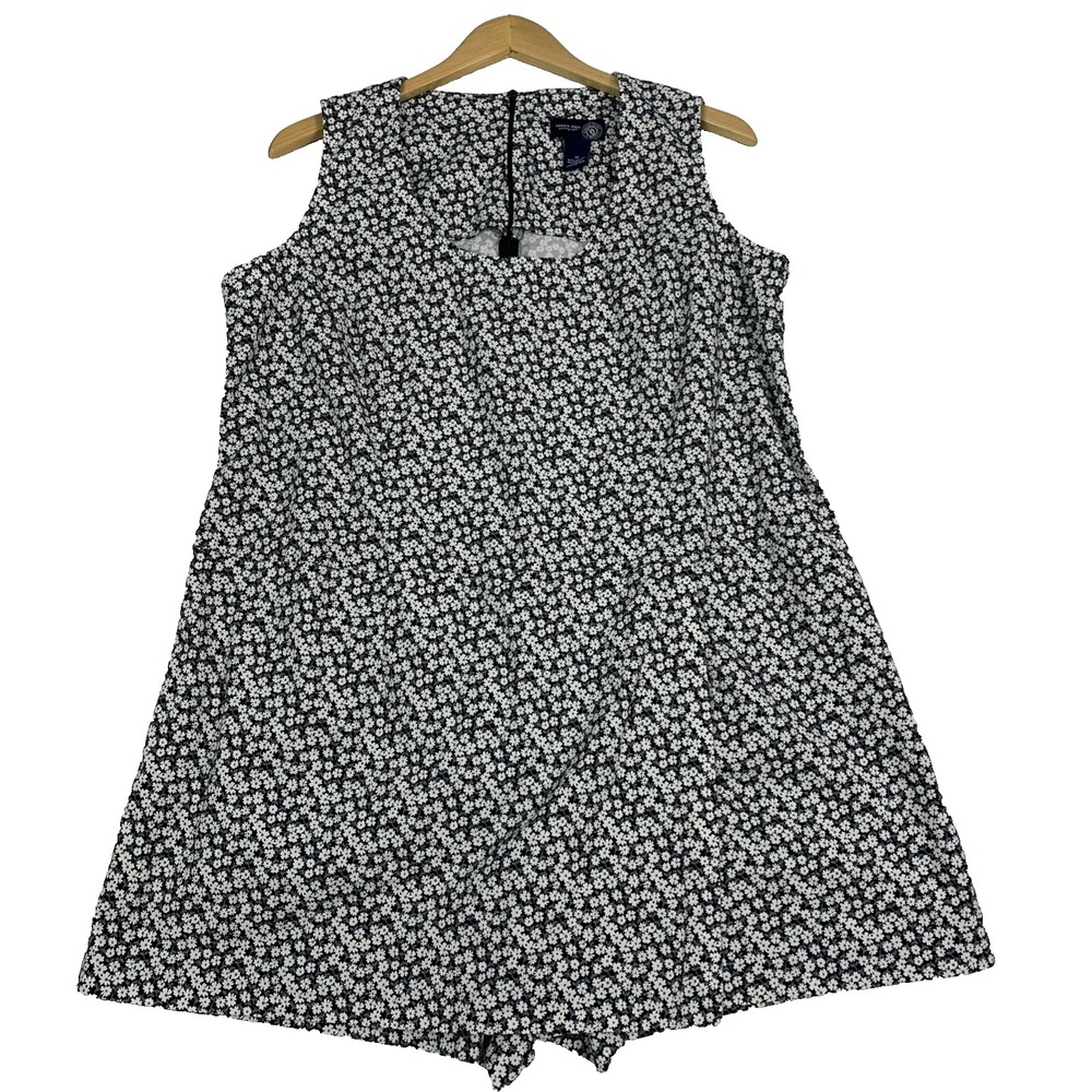 Venezia Jeans One Piece Romper Shorts Women Size 16 Black Floral Zip Mock Dress
